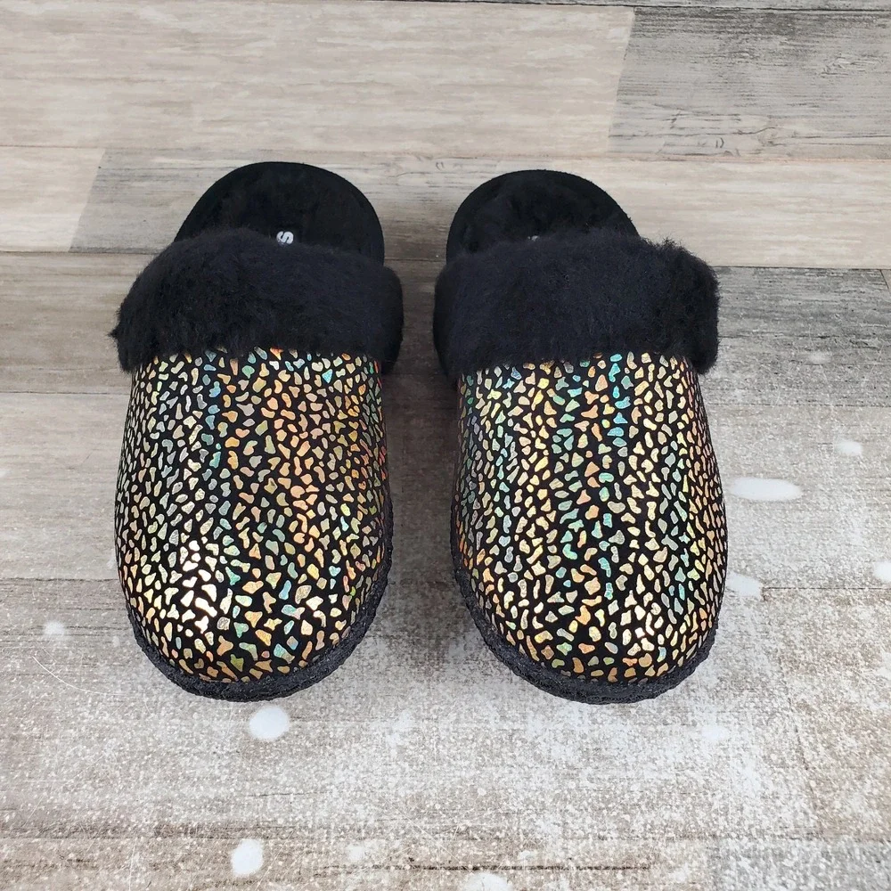 SOREL Nakiska Slide II Kids Slipper Sz 4 Black Metallic Star Slip On Round Toe